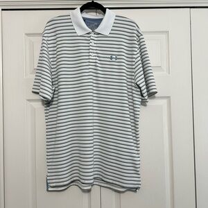 Under Armour HeatGear Loose Fit Performance Polo Shirt White & Stripes Large GUC